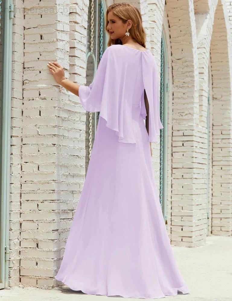 Sunnderly  Bridesmaid Dress Women Long Sleeve V-Neck Chiffon Formal Wedding Party Dress SY28018 - Image 55