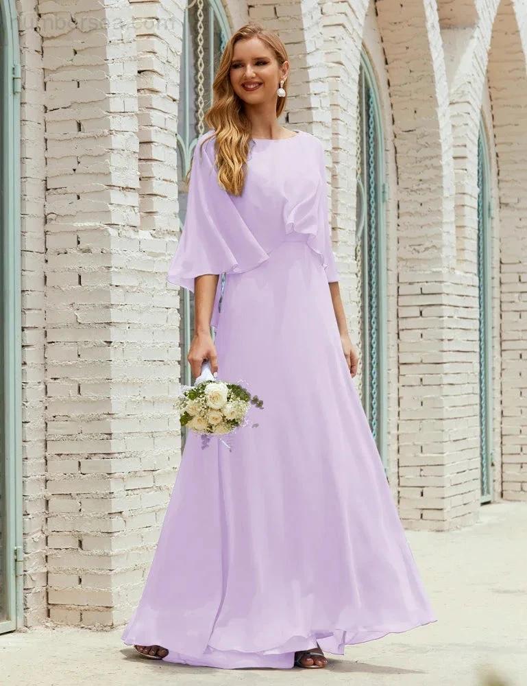 Sunnderly  Bridesmaid Dress Women Long Sleeve V-Neck Chiffon Formal Wedding Party Dress SY28018 - Image 56