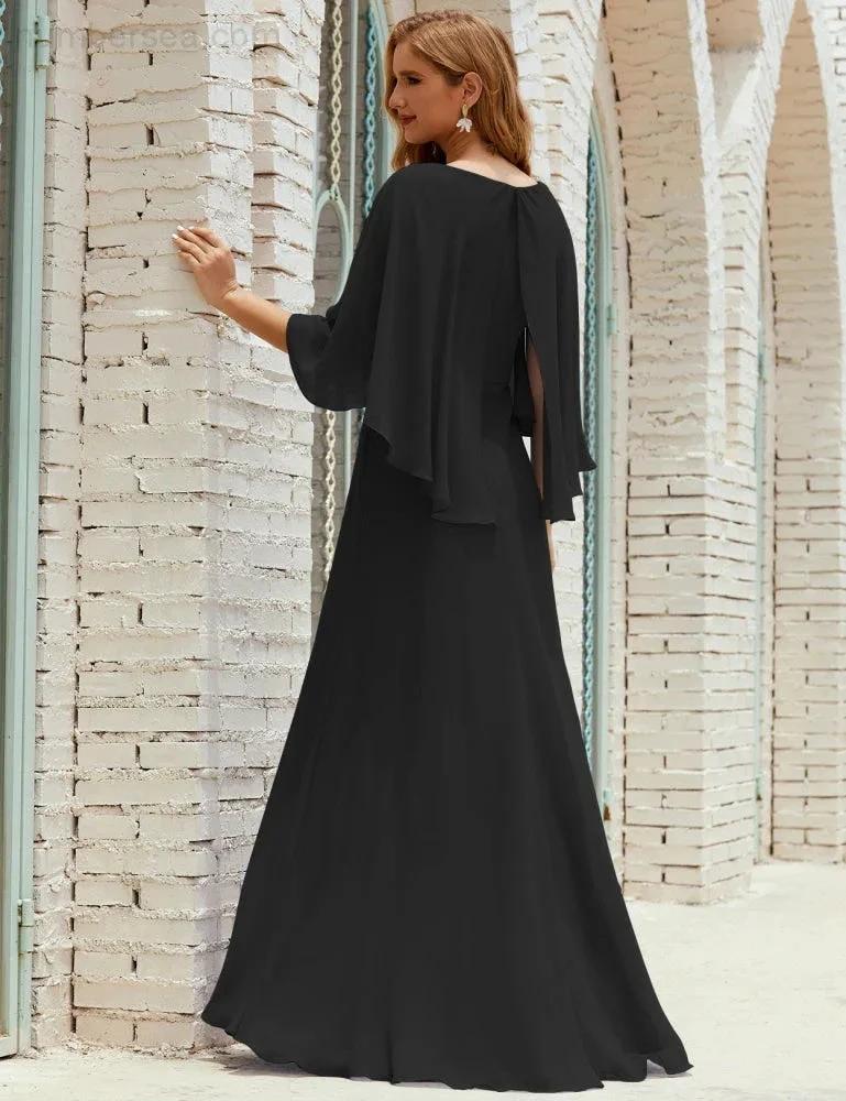 Sunnderly  Bridesmaid Dress Women Long Sleeve V-Neck Chiffon Formal Wedding Party Dress SY28018 - Image 59