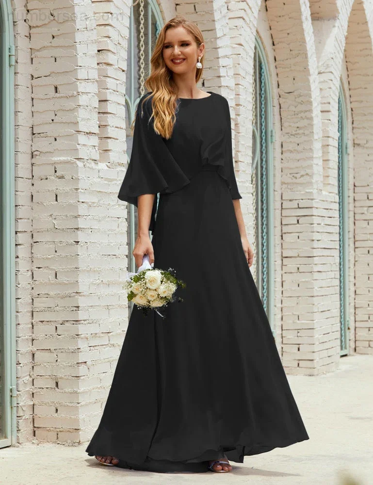 Sunnderly  Bridesmaid Dress Women Long Sleeve V-Neck Chiffon Formal Wedding Party Dress SY28018 - Image 60
