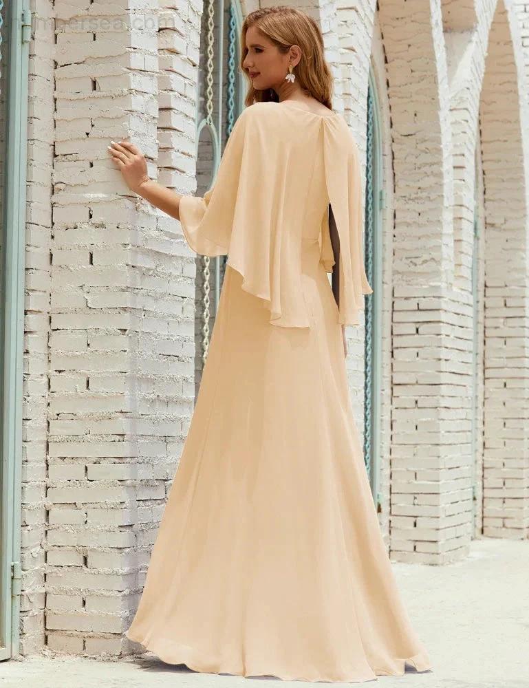 Sunnderly  Bridesmaid Dress Women Long Sleeve V-Neck Chiffon Formal Wedding Party Dress SY28018 - Image 63