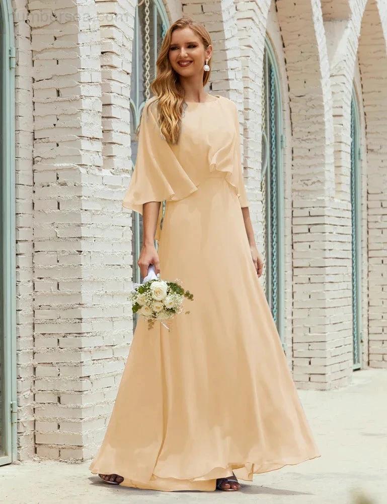 Sunnderly  Bridesmaid Dress Women Long Sleeve V-Neck Chiffon Formal Wedding Party Dress SY28018 - Image 64