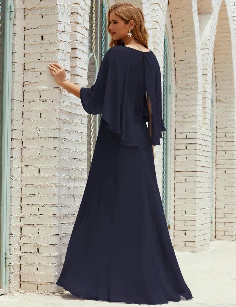 Sunnderly  Bridesmaid Dress Women Long Sleeve V-Neck Chiffon Formal Wedding Party Dress SY28018 - Image 71