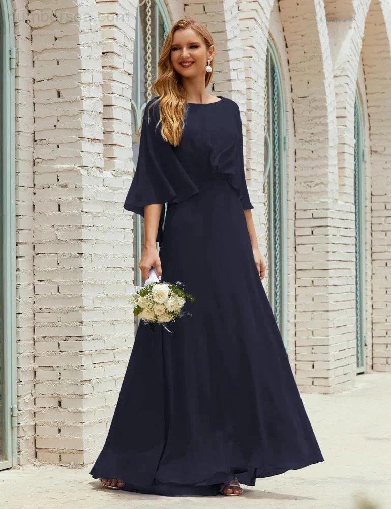 Sunnderly  Bridesmaid Dress Women Long Sleeve V-Neck Chiffon Formal Wedding Party Dress SY28018 - Image 72