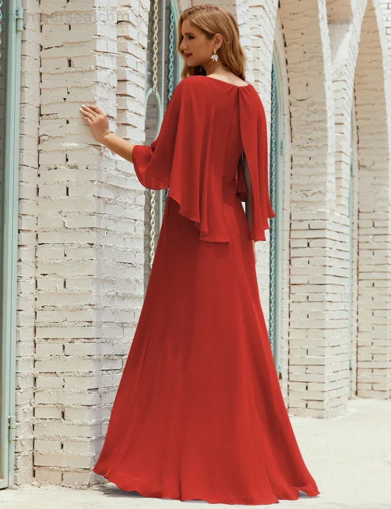 Sunnderly  Bridesmaid Dress Women Long Sleeve V-Neck Chiffon Formal Wedding Party Dress SY28018 - Image 75