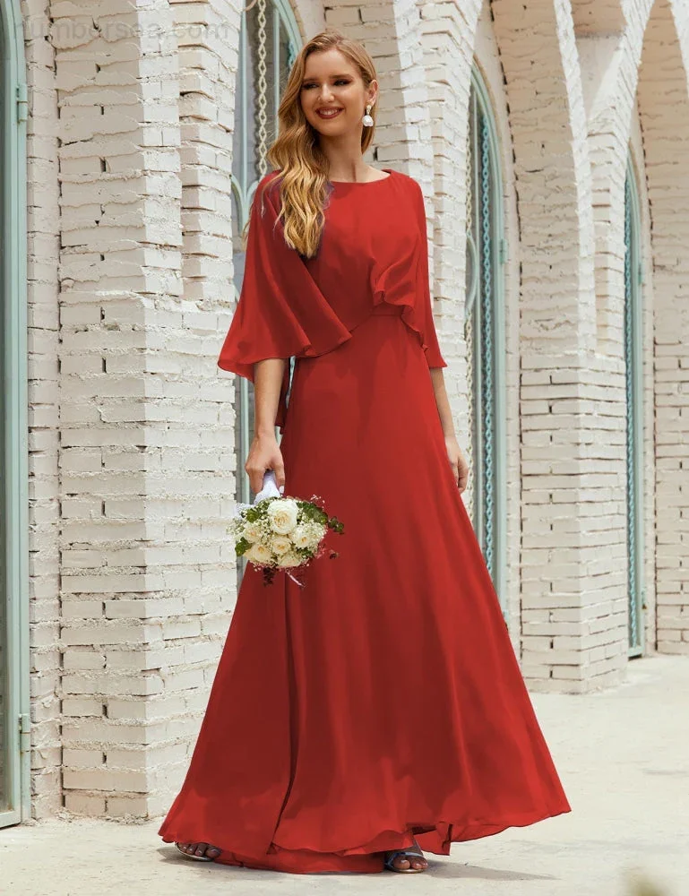 Sunnderly  Bridesmaid Dress Women Long Sleeve V-Neck Chiffon Formal Wedding Party Dress SY28018 - Image 76