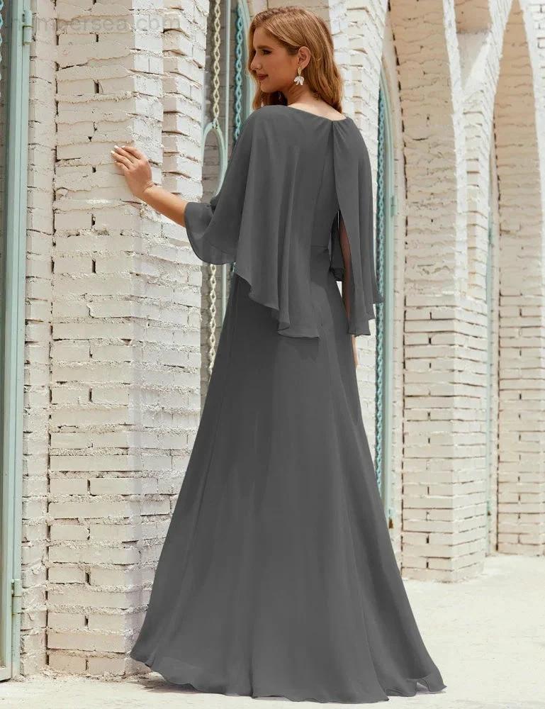 Sunnderly  Bridesmaid Dress Women Long Sleeve V-Neck Chiffon Formal Wedding Party Dress SY28018 - Image 79