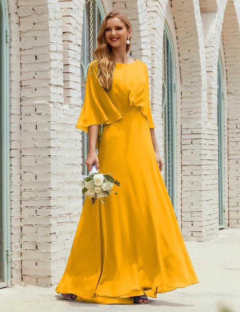 Sunnderly  Bridesmaid Dress Women Long Sleeve V-Neck Chiffon Formal Wedding Party Dress SY28018 - Image 8