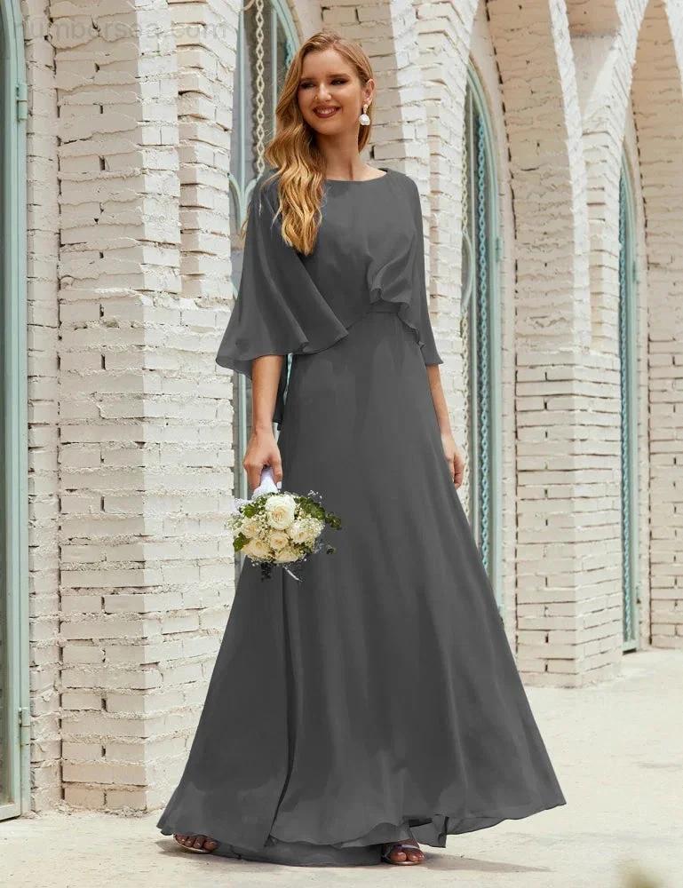 Sunnderly  Bridesmaid Dress Women Long Sleeve V-Neck Chiffon Formal Wedding Party Dress SY28018 - Image 80