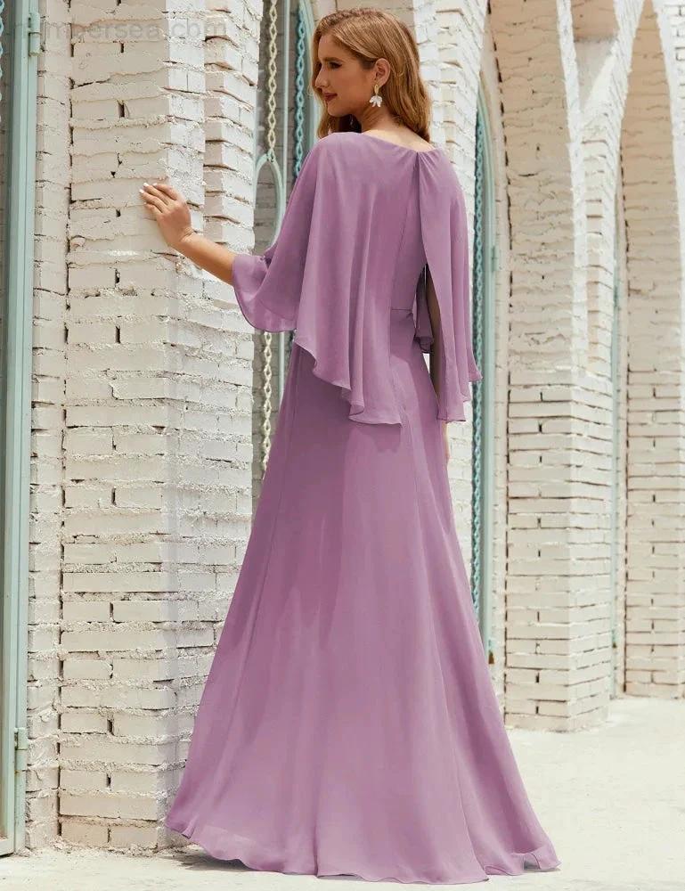 Sunnderly  Bridesmaid Dress Women Long Sleeve V-Neck Chiffon Formal Wedding Party Dress SY28018 - Image 83