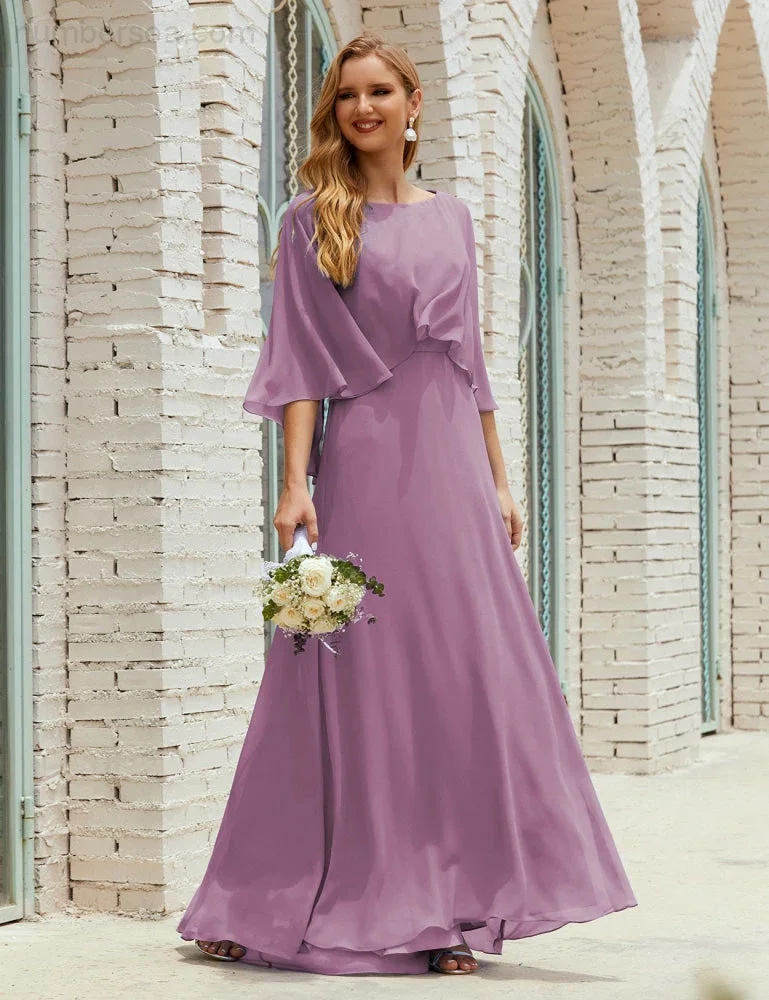 Sunnderly  Bridesmaid Dress Women Long Sleeve V-Neck Chiffon Formal Wedding Party Dress SY28018 - Image 84