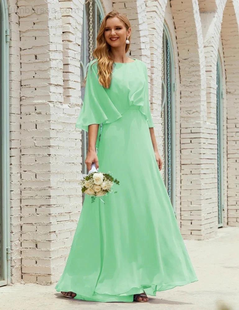 Sunnderly  Bridesmaid Dress Women Long Sleeve V-Neck Chiffon Formal Wedding Party Dress SY28018 - Image 88