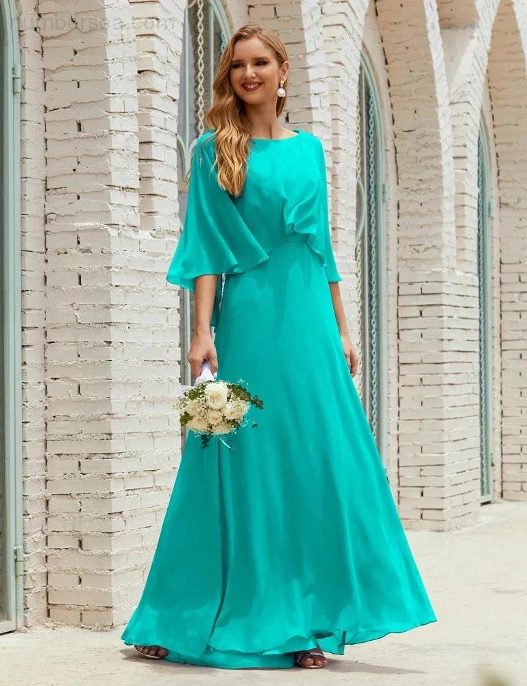 Sunnderly  Bridesmaid Dress Women Long Sleeve V-Neck Chiffon Formal Wedding Party Dress SY28018 - Image 92