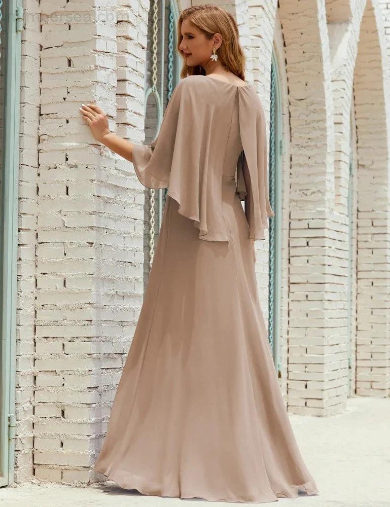 Sunnderly  Bridesmaid Dress Women Long Sleeve V-Neck Chiffon Formal Wedding Party Dress SY28018 - Image 95