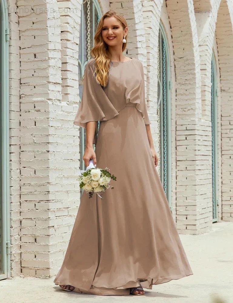 Sunnderly  Bridesmaid Dress Women Long Sleeve V-Neck Chiffon Formal Wedding Party Dress SY28018 - Image 96