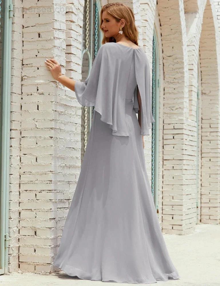 Sunnderly  Bridesmaid Dress Women Long Sleeve V-Neck Chiffon Formal Wedding Party Dress SY28018 - Image 99