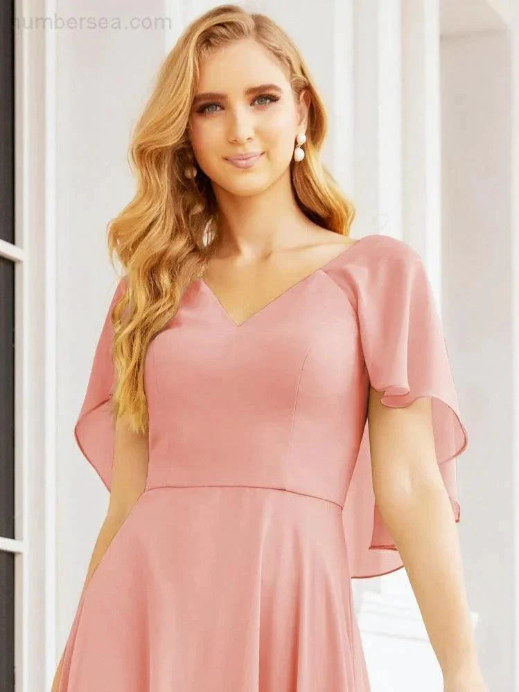 Numbersea Bridesmaid Dresses for Wedding Formal Evening Party Prom Gown with Cape 28050 - Image 18