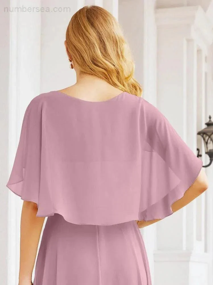 Numbersea Bridesmaid Dresses for Wedding Formal Evening Party Prom Gown with Cape 28050 - Image 2