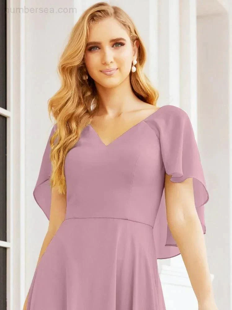 Numbersea Bridesmaid Dresses for Wedding Formal Evening Party Prom Gown with Cape 28050 - Image 3
