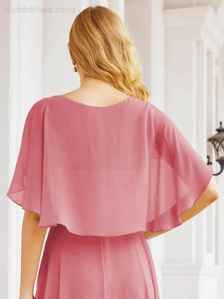 Numbersea Bridesmaid Dresses for Wedding Formal Evening Party Prom Gown with Cape 28050 - Image 32
