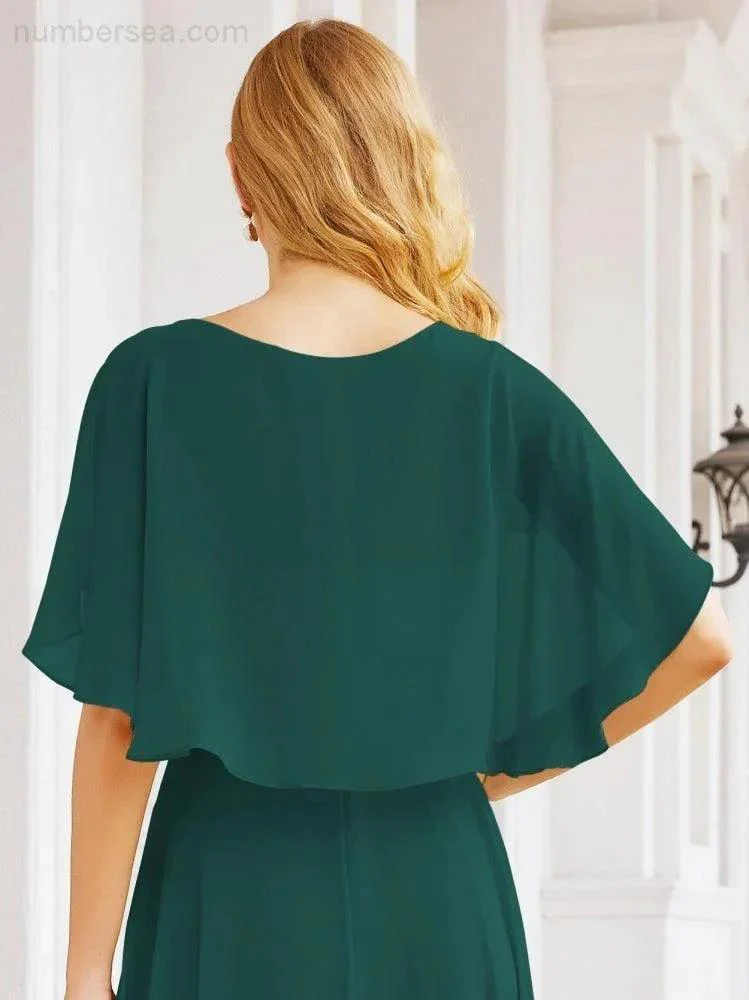 Numbersea Bridesmaid Dresses for Wedding Formal Evening Party Prom Gown with Cape 28050 - Image 50