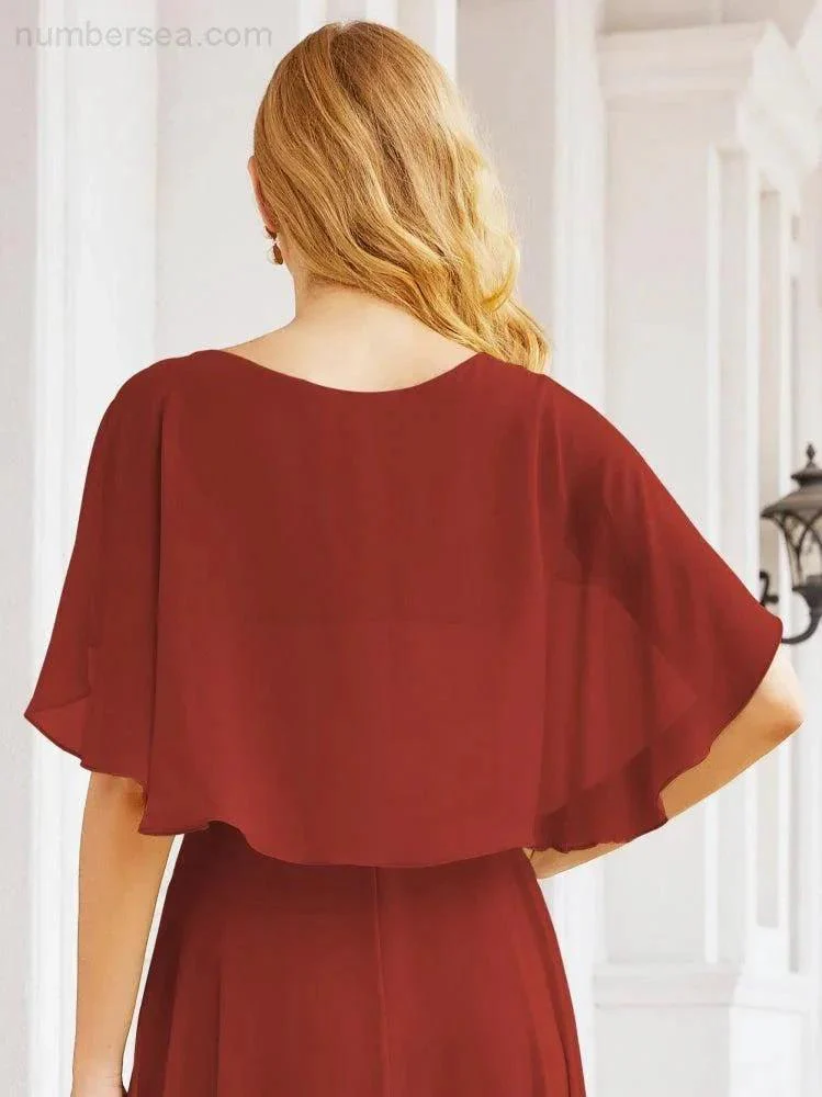 Numbersea Bridesmaid Dresses for Wedding Formal Evening Party Prom Gown with Cape 28050 - Image 56