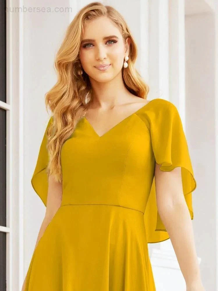 Numbersea Bridesmaid Dresses for Wedding Formal Evening Party Prom Gown with Cape 28050 - Image 6
