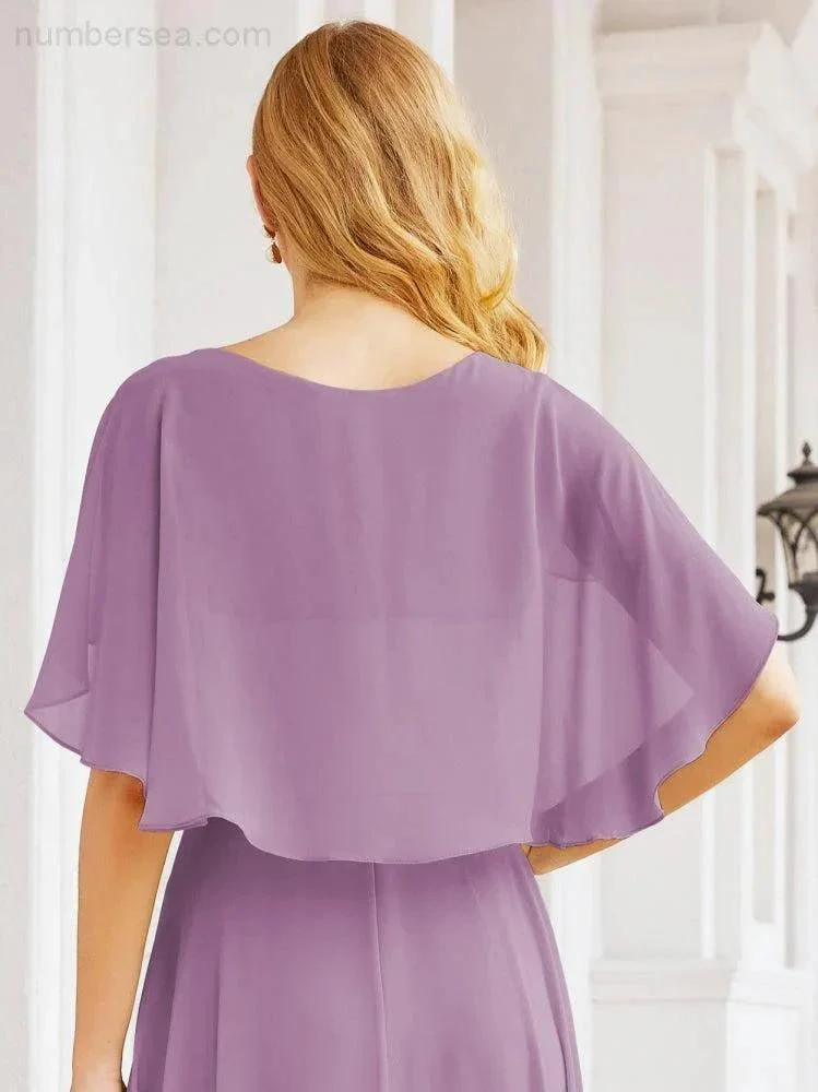 Numbersea Bridesmaid Dresses for Wedding Formal Evening Party Prom Gown with Cape 28050 - Image 62