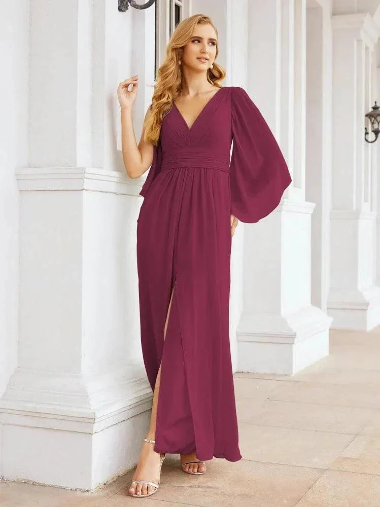 Numbersea Bridesmaid Dresses with Split for Wedding Party Flutter Sleeves 28045 - Image 100