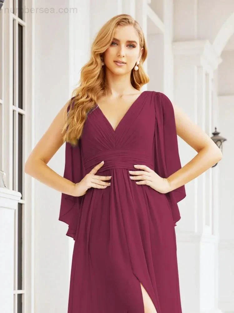Numbersea Bridesmaid Dresses with Split for Wedding Party Flutter Sleeves 28045 - Image 102