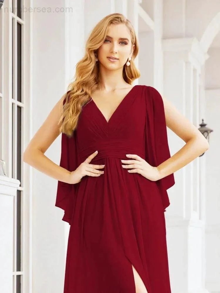 Numbersea Bridesmaid Dresses with Split for Wedding Party Flutter Sleeves 28045 - Image 123
