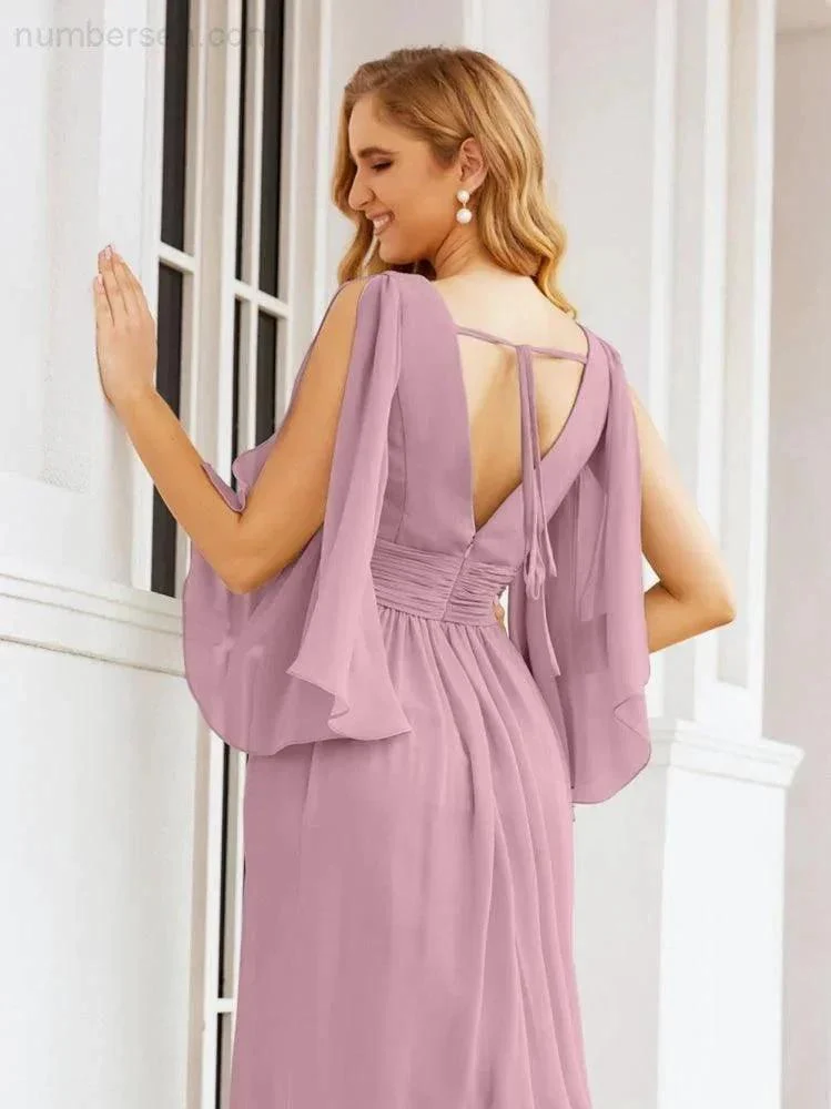 Numbersea Bridesmaid Dresses with Split for Wedding Party Flutter Sleeves 28045 - Image 2