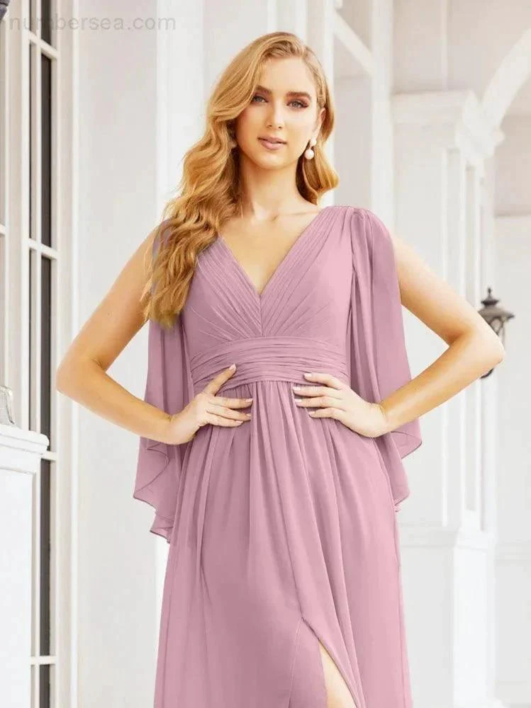 Numbersea Bridesmaid Dresses with Split for Wedding Party Flutter Sleeves 28045 - Image 3