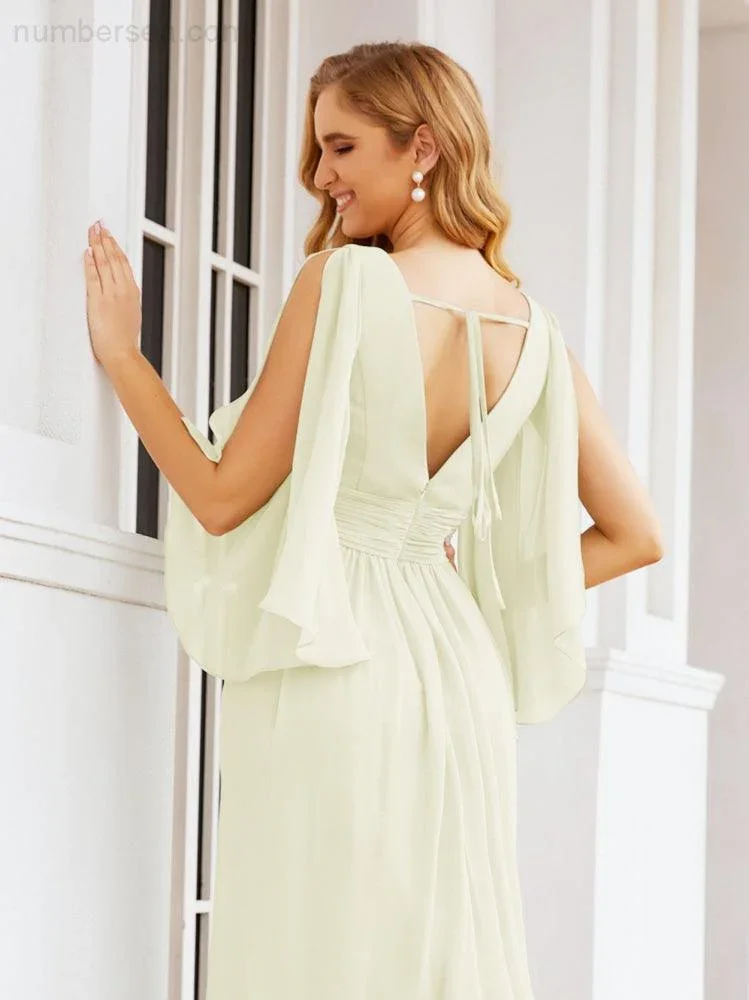 Numbersea Bridesmaid Dresses with Split for Wedding Party Flutter Sleeves 28045 - Image 77