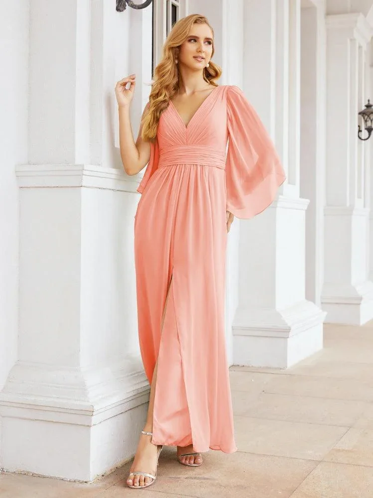 Numbersea Bridesmaid Dresses with Split for Wedding Party Flutter Sleeves 28045 - Image 85