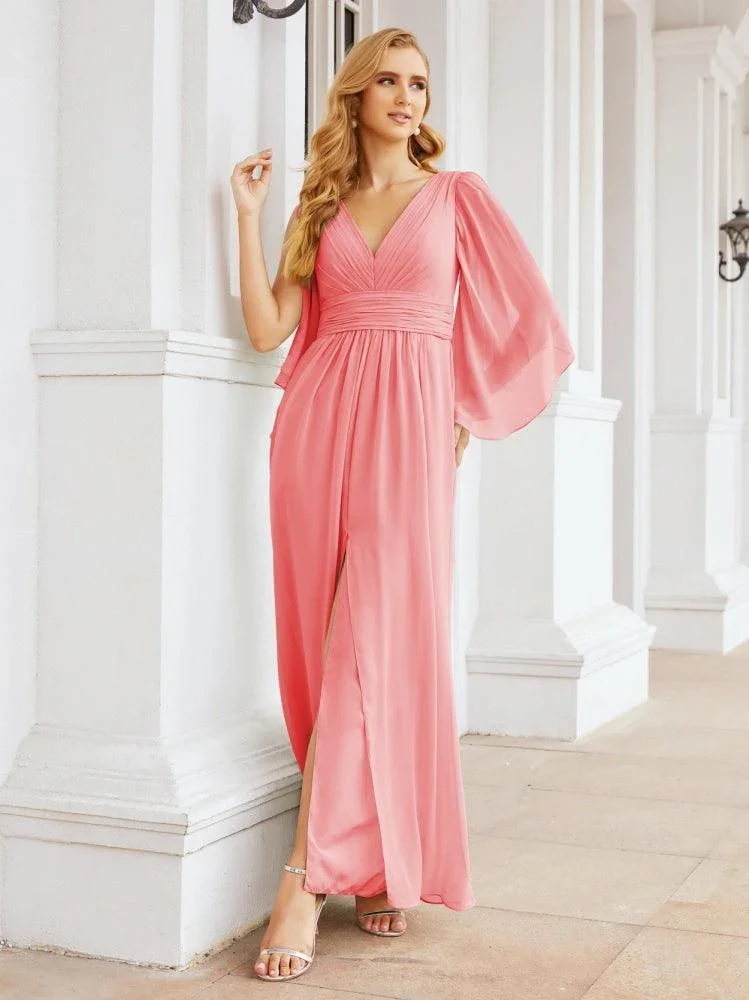 Numbersea Bridesmaid Dresses with Split for Wedding Party Flutter Sleeves 28045 - Image 88