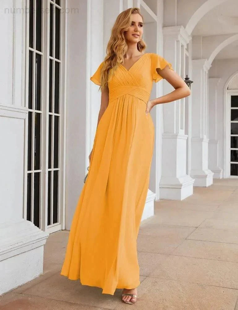 Numbersea Chiffon Bridesmaid Dress Cap Sleeves Maxi Prom Gowns Party Wedding Mother of The Bride Dresses for Women SEA28047 - Image 10