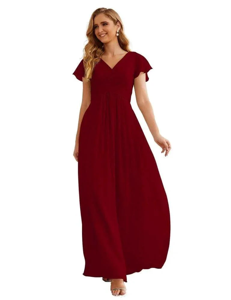 Numbersea Chiffon Bridesmaid Dress Cap Sleeves Maxi Prom Gowns Party Wedding Mother of The Bride Dresses for Women SEA28047 - Image 11