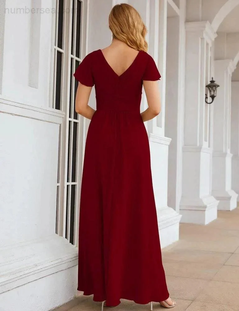 Numbersea Chiffon Bridesmaid Dress Cap Sleeves Maxi Prom Gowns Party Wedding Mother of The Bride Dresses for Women SEA28047 - Image 12