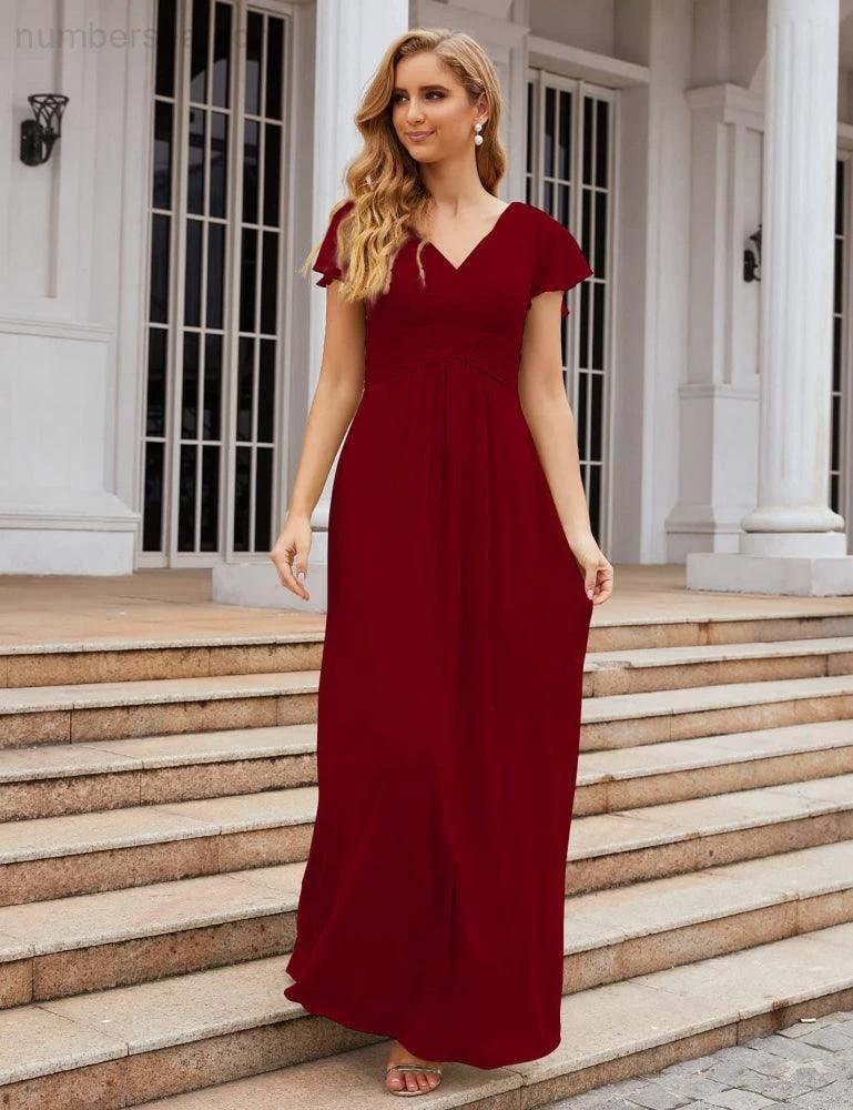 Numbersea Chiffon Bridesmaid Dress Cap Sleeves Maxi Prom Gowns Party Wedding Mother of The Bride Dresses for Women SEA28047 - Image 13