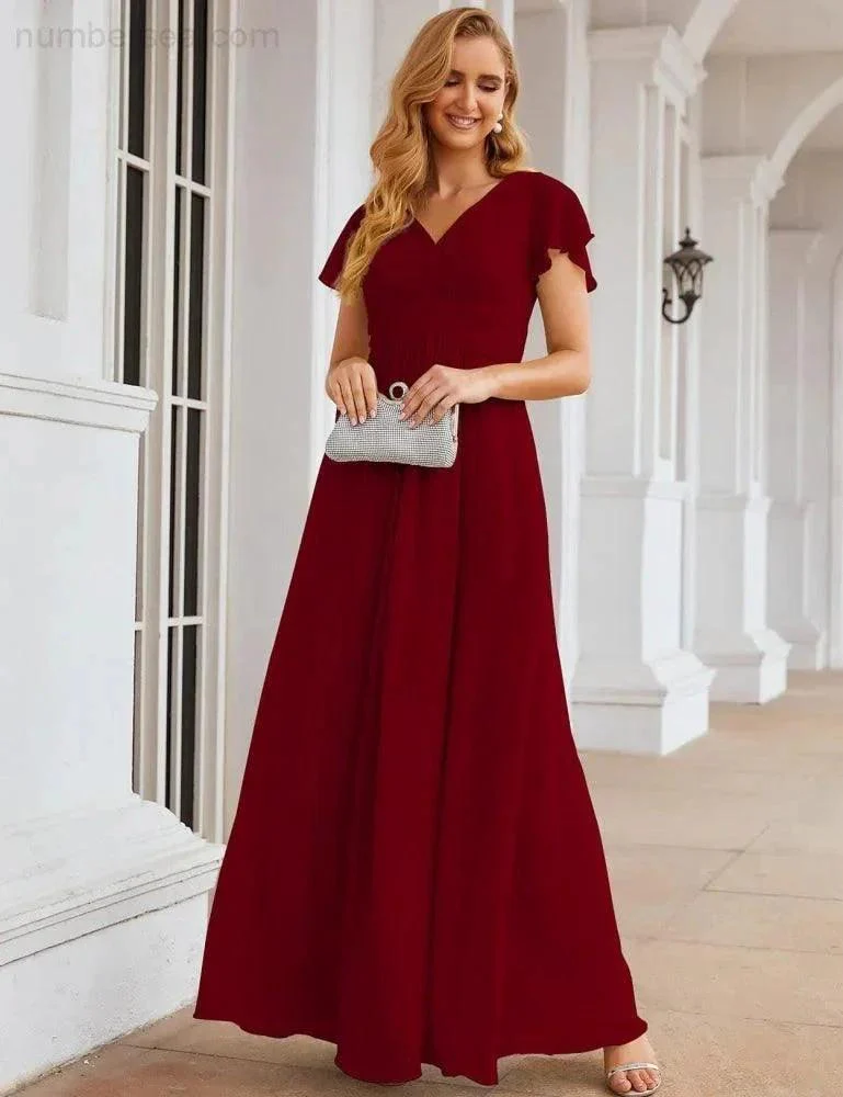 Numbersea Chiffon Bridesmaid Dress Cap Sleeves Maxi Prom Gowns Party Wedding Mother of The Bride Dresses for Women SEA28047 - Image 14