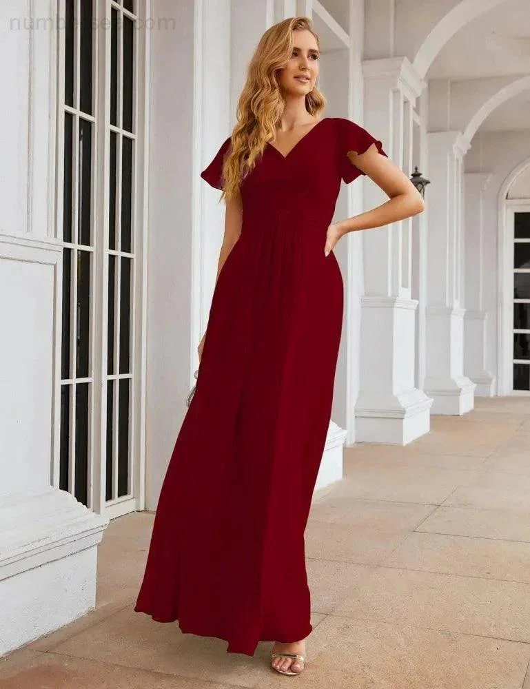 Numbersea Chiffon Bridesmaid Dress Cap Sleeves Maxi Prom Gowns Party Wedding Mother of The Bride Dresses for Women SEA28047 - Image 15