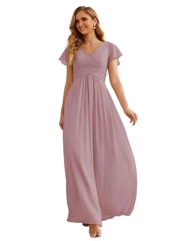 Numbersea Chiffon Bridesmaid Dress Cap Sleeves Maxi Prom Gowns Party Wedding Mother of The Bride Dresses for Women SEA28047 - Image 16