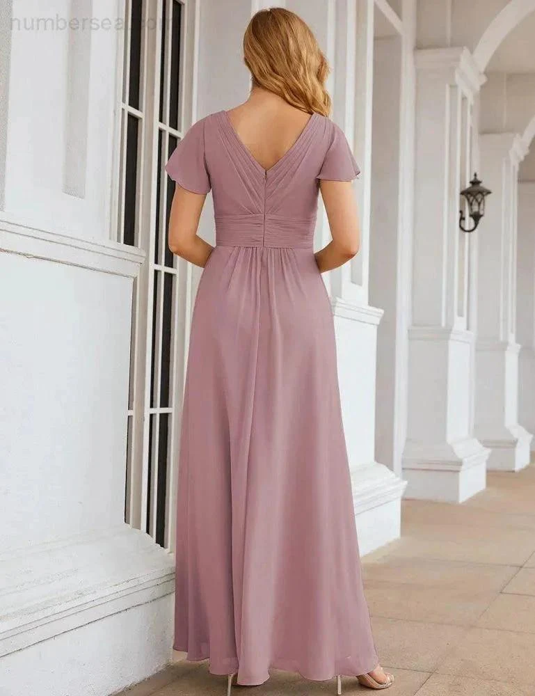 Numbersea Chiffon Bridesmaid Dress Cap Sleeves Maxi Prom Gowns Party Wedding Mother of The Bride Dresses for Women SEA28047 - Image 17