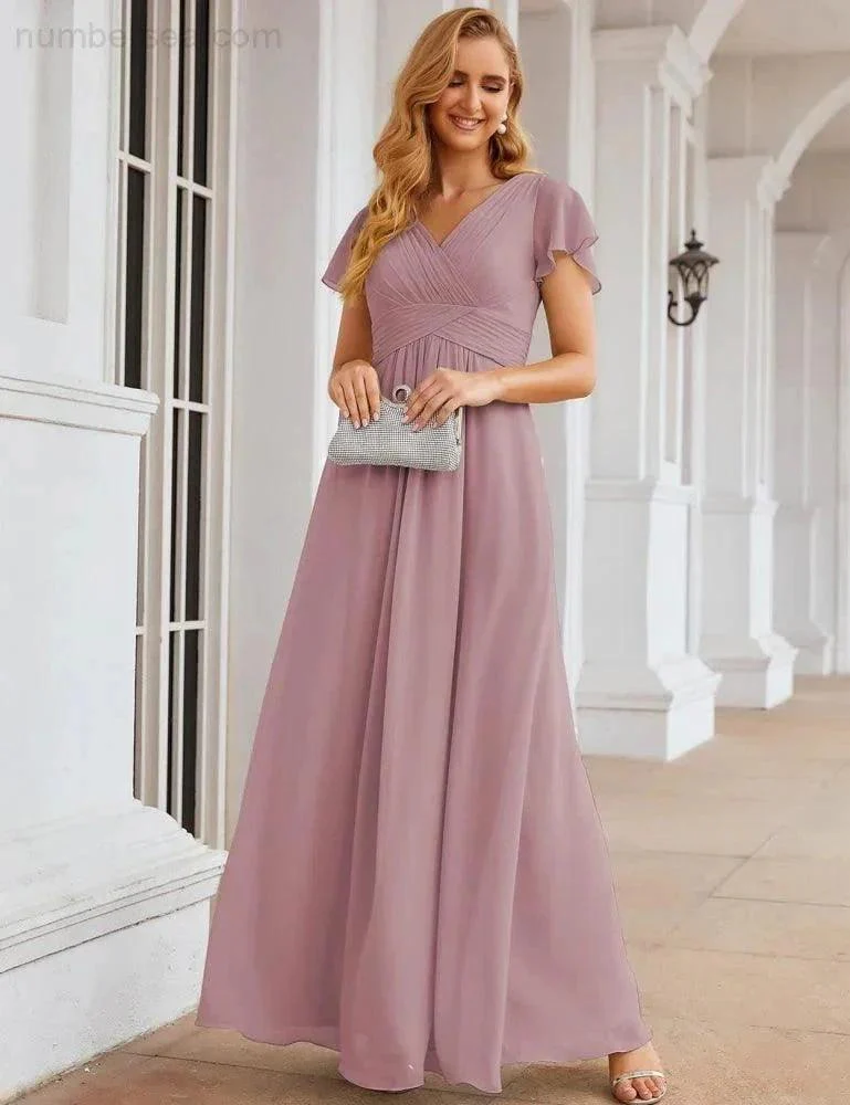 Numbersea Chiffon Bridesmaid Dress Cap Sleeves Maxi Prom Gowns Party Wedding Mother of The Bride Dresses for Women SEA28047 - Image 19
