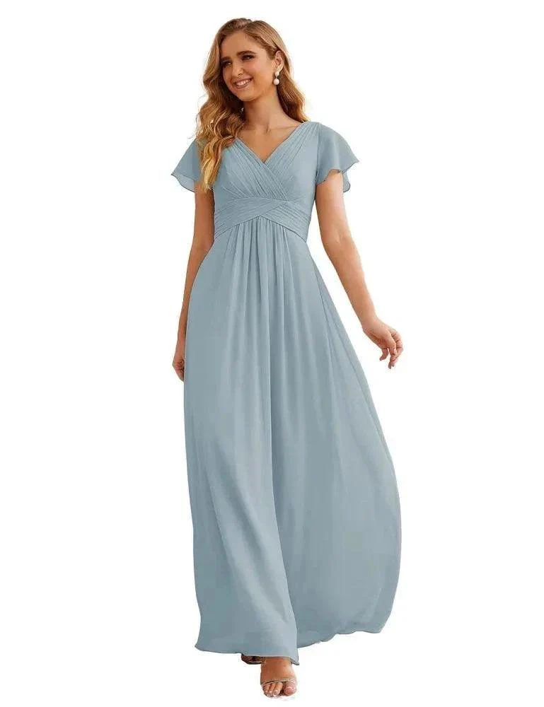 Numbersea Chiffon Bridesmaid Dress Cap Sleeves Maxi Prom Gowns Party Wedding Mother of The Bride Dresses for Women SEA28047 - Image 21