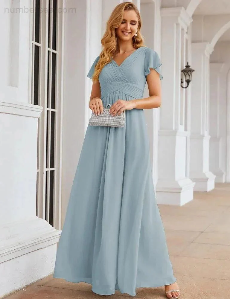 Numbersea Chiffon Bridesmaid Dress Cap Sleeves Maxi Prom Gowns Party Wedding Mother of The Bride Dresses for Women SEA28047 - Image 24