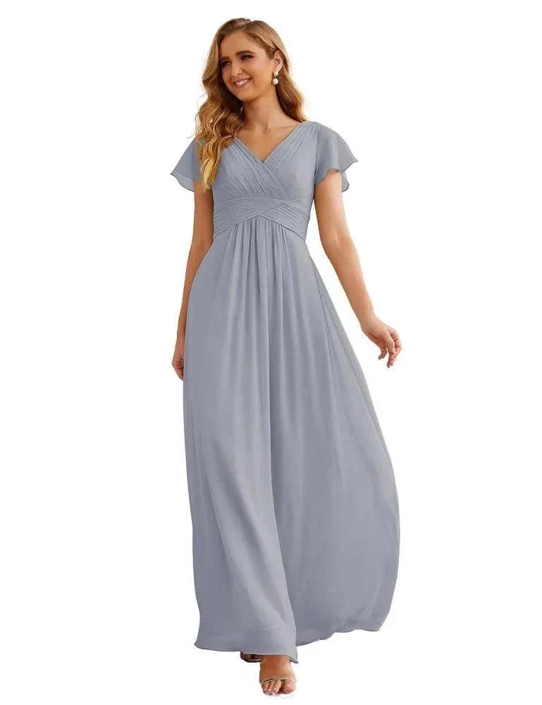 Numbersea Chiffon Bridesmaid Dress Cap Sleeves Maxi Prom Gowns Party Wedding Mother of The Bride Dresses for Women SEA28047 - Image 26
