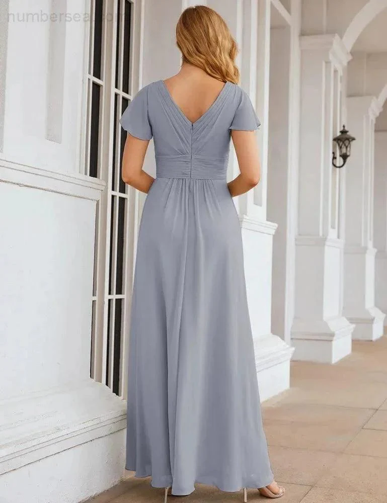 Numbersea Chiffon Bridesmaid Dress Cap Sleeves Maxi Prom Gowns Party Wedding Mother of The Bride Dresses for Women SEA28047 - Image 27