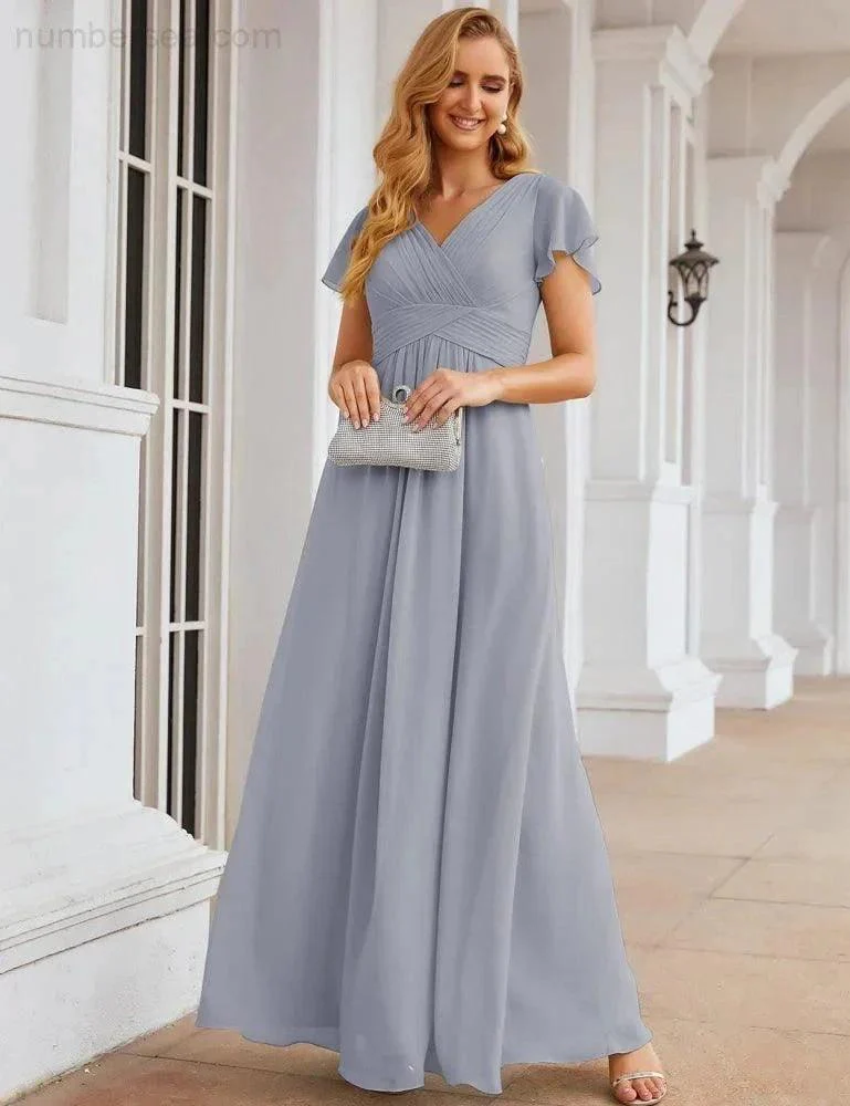 Numbersea Chiffon Bridesmaid Dress Cap Sleeves Maxi Prom Gowns Party Wedding Mother of The Bride Dresses for Women SEA28047 - Image 28
